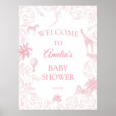 Soft Pink Wild Safari Jungle Animals Baby Shower ポスター (正面)