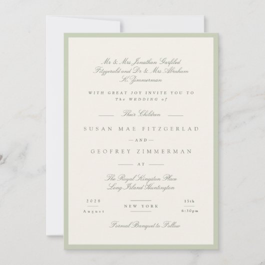 Soft Pistachio Formal Wedding 招待状 (正面)