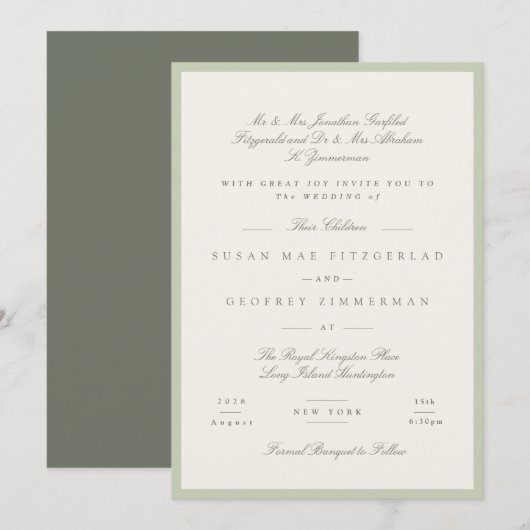 Soft Pistachio Formal Wedding 招待状 (正面/裏面)