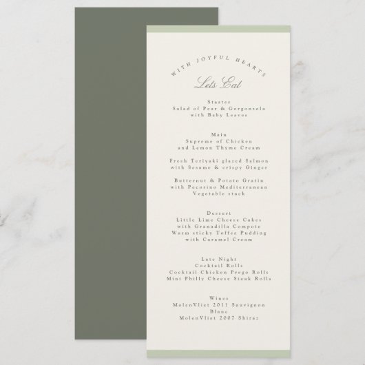 Soft Pistachio Garden Wedding メニュー (正面/裏面)