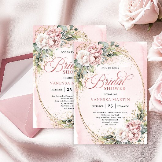 Soft Powder Pink Floral Bridal Shower Invitation 招待状