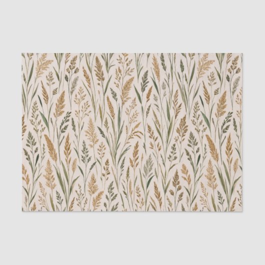 Soft Prairie Grass Botanical Watercolor Pattern 薄葉紙 (正面)