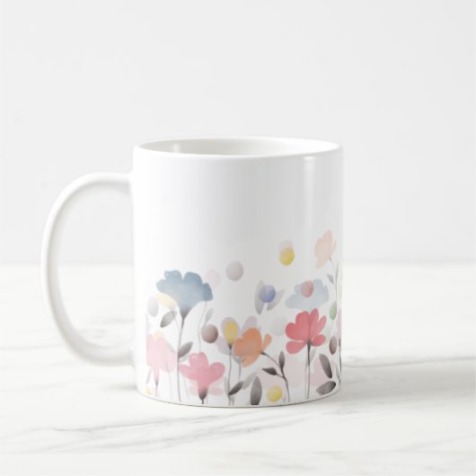Soft Pretty Watercolor Art Flowers コーヒーマグカップ (左)