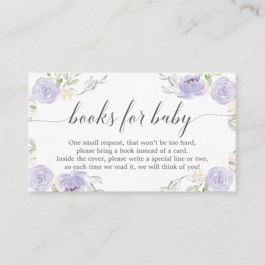 Soft Purple Book Request Baby Shower Invitation エンクロージャーカード (正面)