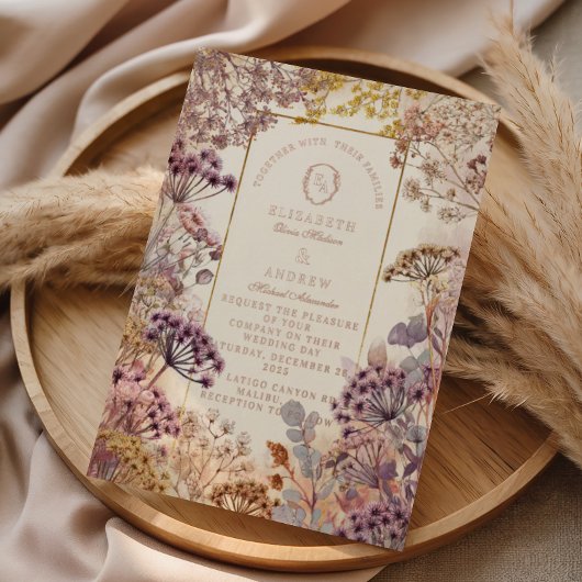 Soft Purple Botanical Romantic Wedding 箔招待状