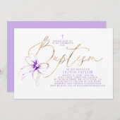 Soft Purple Bow Elegant Minimalist Modern Baptism 招待状 (正面/裏面)
