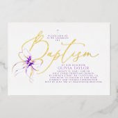 Soft Purple Bow Elegant Minimalist Modern Baptism 箔招待状 (正面)