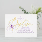 Soft Purple Bow Elegant Minimalist Modern Baptism 箔招待状 (立ち正面)
