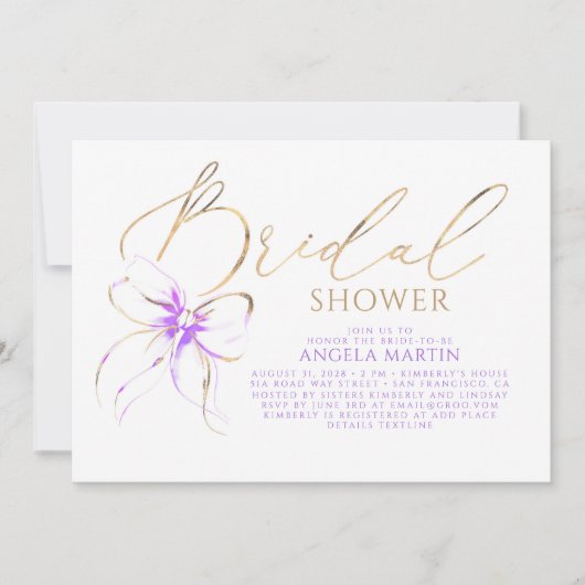 Soft Purple Bow Elegant Romantic Bridal Shower 招待状 (正面)