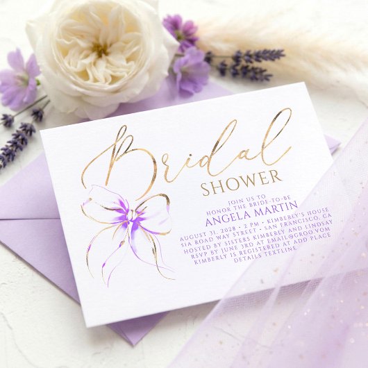 Soft Purple Bow Elegant Romantic Bridal Shower 招待状