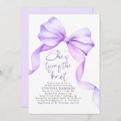 Soft Purple Bow She's Tying the Knot Bridal Shower 招待状 (正面/裏面)