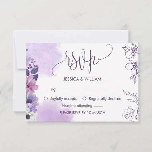 Soft Purple Floral RSVP Card (正面)