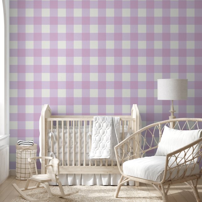 Soft Purple Gingham Check – Gentle Pastel Cottage  壁紙 (キッズ)