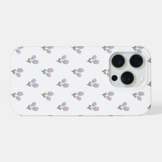 Soft Purple Tulip Pattern Minimal Aesthetic Phone iPhoneケース (裏面横)
