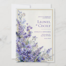 Soft Purple Watercolor Lavender Greenery Border 招待状