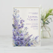 Soft Purple Watercolor Lavender Greenery Border 招待状 (スタンド正面)