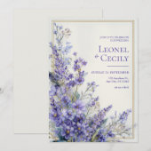 Soft Purple Watercolor Lavender Greenery Border 招待状 (正面/裏面)