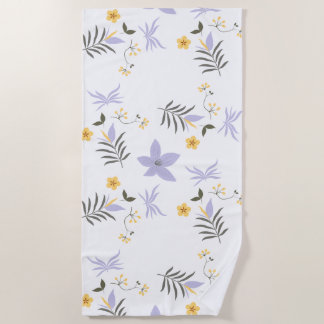 Soft Purple & Yellow Floral Beach Towel ビーチタオル
