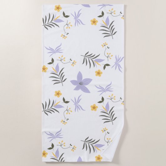 Soft Purple & Yellow Floral Beach Towel ビーチタオル (正面)