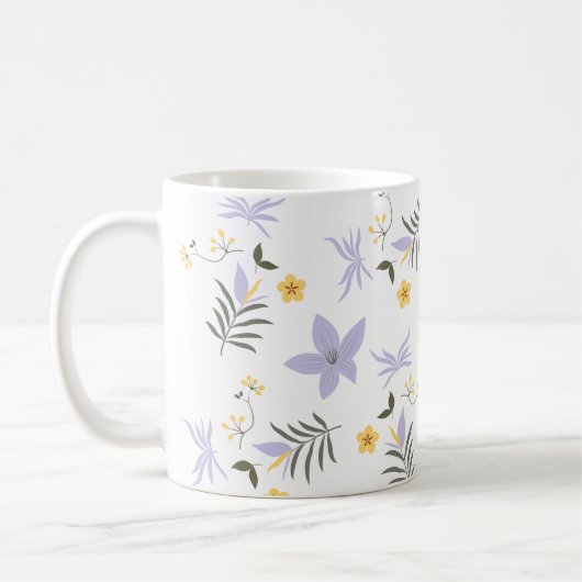 Soft Purple & Yellow Floral Mug コーヒーマグカップ (左)