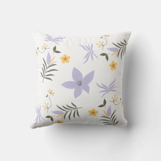 Soft Purple & Yellow Floral Throw Pillow クッション (裏面)