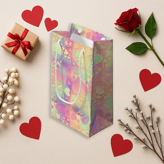 Soft Rainbow Pastel Kawaii Heart Pattern Design スモールペーパーバッグ