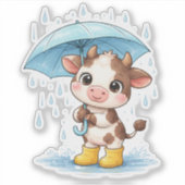 Soft Rainy Day Cow Custom-Cut Vinyl Sticker シール (正面)