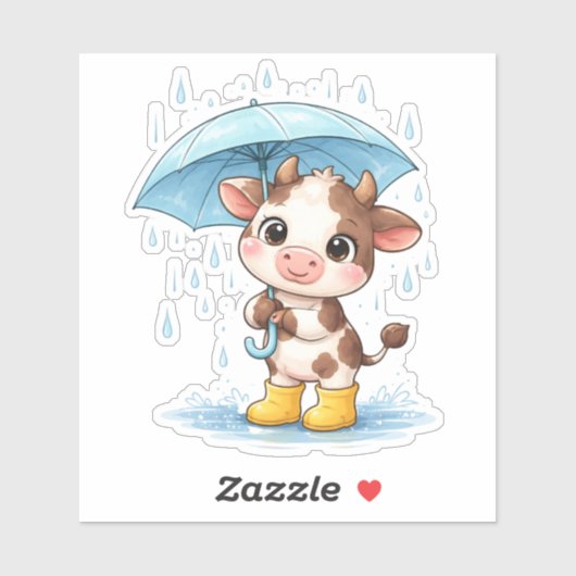 Soft Rainy Day Cow Custom-Cut Vinyl Sticker シール (シート)