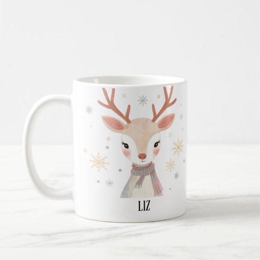 Soft Reindeer Illustration | Gentle Christmas Art コーヒーマグカップ (左)