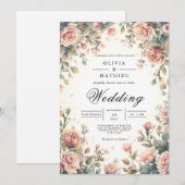Soft Rose Arch Romance Wedding 招待状 (正面/裏面)