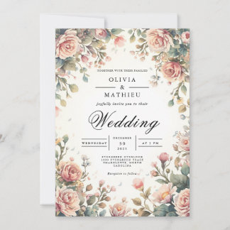 Soft Rose Arch Romance Wedding 招待状