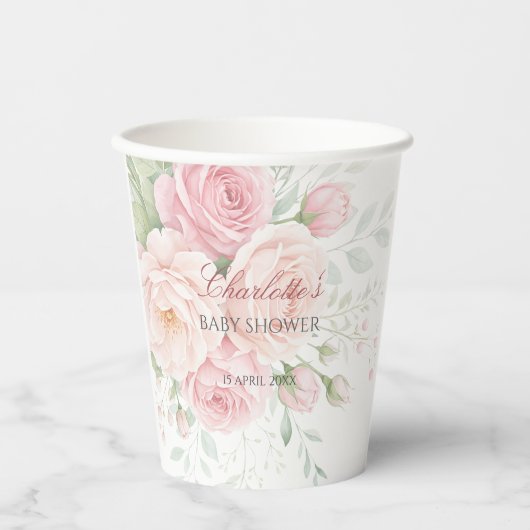 soft roses floral paper cups template 紙コップ (正面)