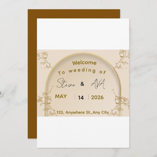 Soft Royal Gold Wedding Invitation | Elegant Minim 招待状 (正面/裏面)