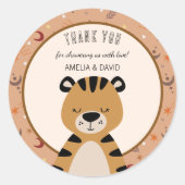 Soft Safari Tiger Celestial Neutral Baby Shower ラウンドシール (正面)