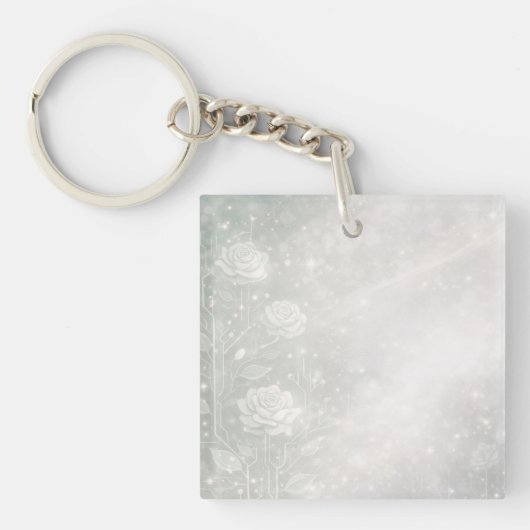 Soft sage and frosted white florals AI art  キーホルダー (正面)