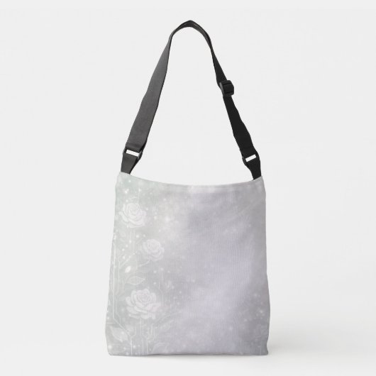 Soft sage and frosted white florals AI art  クロスボディバッグ (正面)