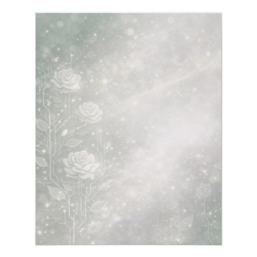 Soft sage and frosted white florals AI art  ポスター (正面)