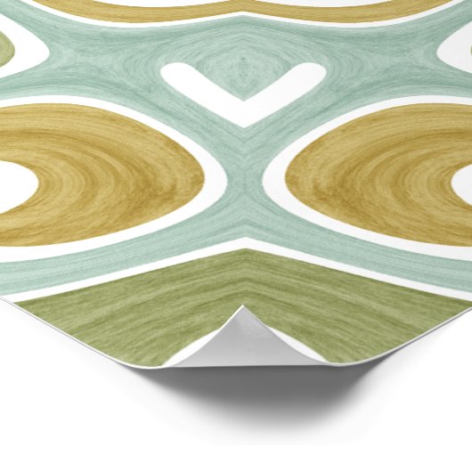 Soft Sage and Gold Geometric Mandala Pattern ポスター (角)