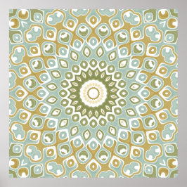 Soft Sage and Gold Geometric Mandala Pattern ポスター