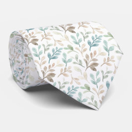 Soft Sage and Ochre Watercolor Leaves Pattern  ネクタイ