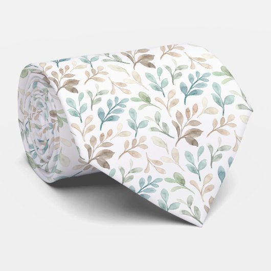 Soft Sage and Ochre Watercolor Leaves Pattern ネクタイ (ロール)