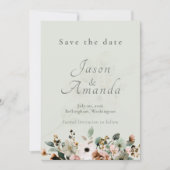 Soft Sage Botanical Save the Date Wedding 招待状 (正面)