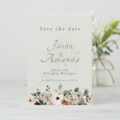 Soft Sage Botanical Save the Date Wedding 招待状 (スタンド正面)
