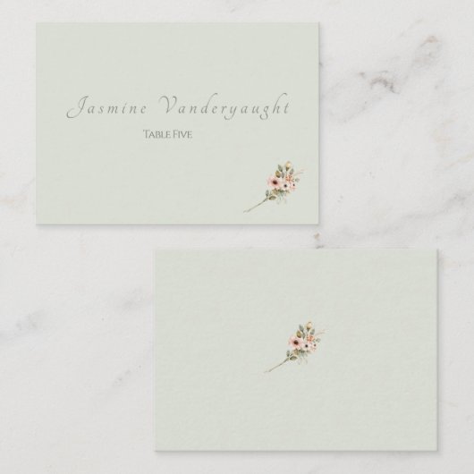 Soft Sage Botanical Wedding Escort Cards プレイスカード (正面/裏面)