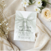 Soft Sage Bow Elegant Neutral Baby Shower 招待状