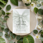 Soft Sage Bow Elegant Neutral Baby Shower 招待状
