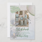 Soft Sage Floral Eid Mubarak Family Photo Card  シーズンカード (正面)