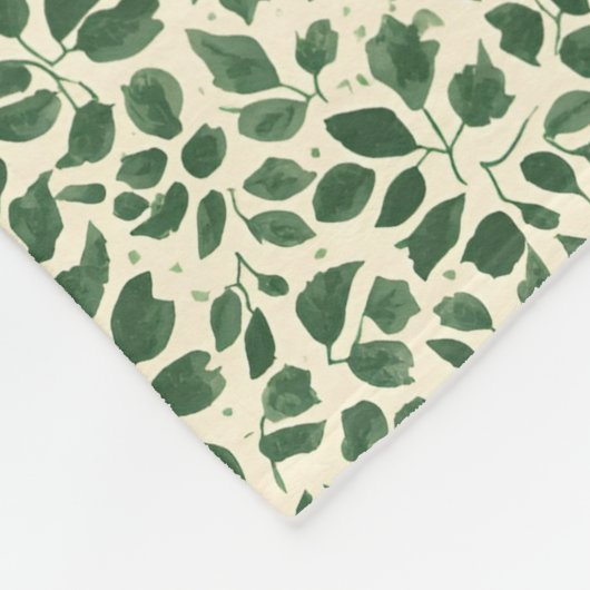 Soft Sage Green Botanical Leaf Foliage Pattern フリースブランケット (角)