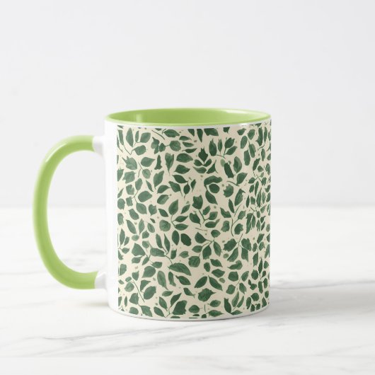 Soft Sage Green Botanical Leaf Foliage Pattern マグカップ (左)