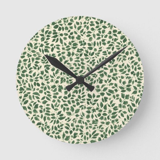 Soft Sage Green Botanical Leaf Foliage Pattern ラウンド壁時計 (正面)